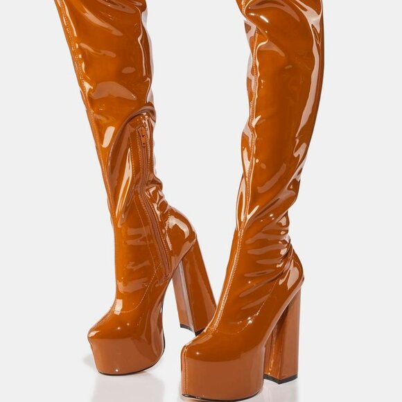 Lemon Drop by Privileged TO THE SKY Thigh High Platform Boots ( BRAND NEW !!!! ) - Picture 1 of 7